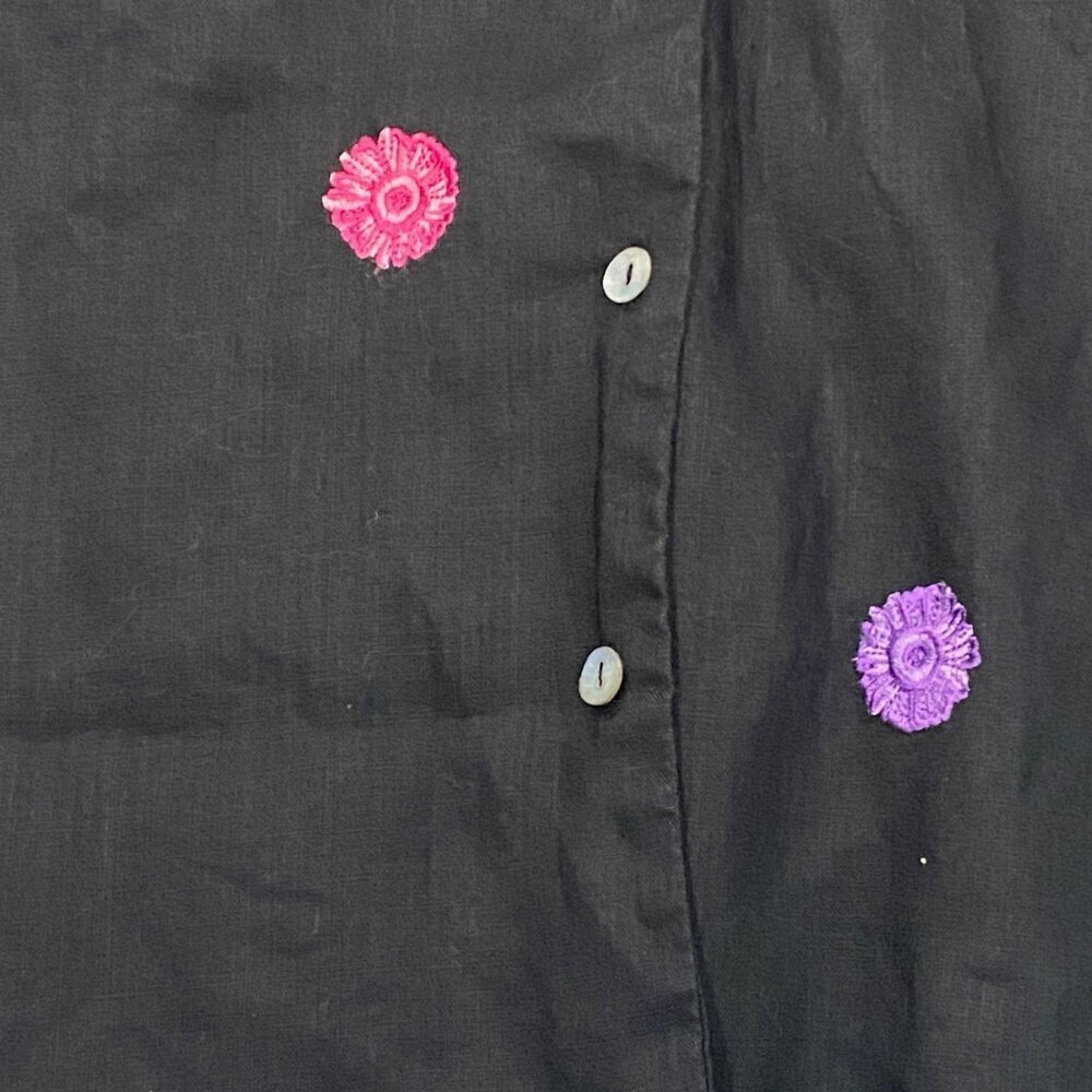 Irish linen Button-Up Blouse embroidered Multicolor Floral size L - Picture 5 of 8
